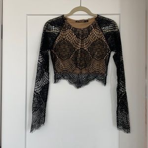 For Love and Lemons black lace crop top